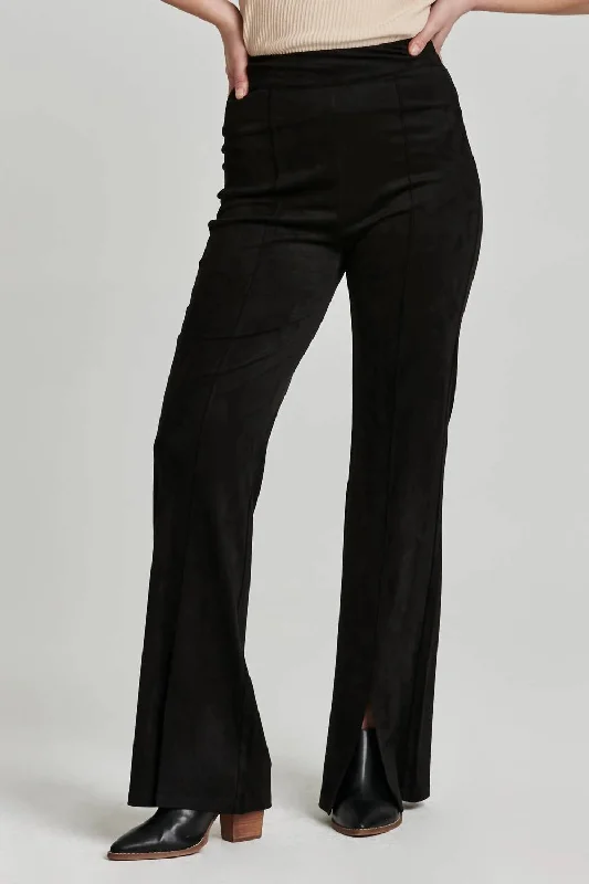 Fallon Flare Leg Suede Pant In Black