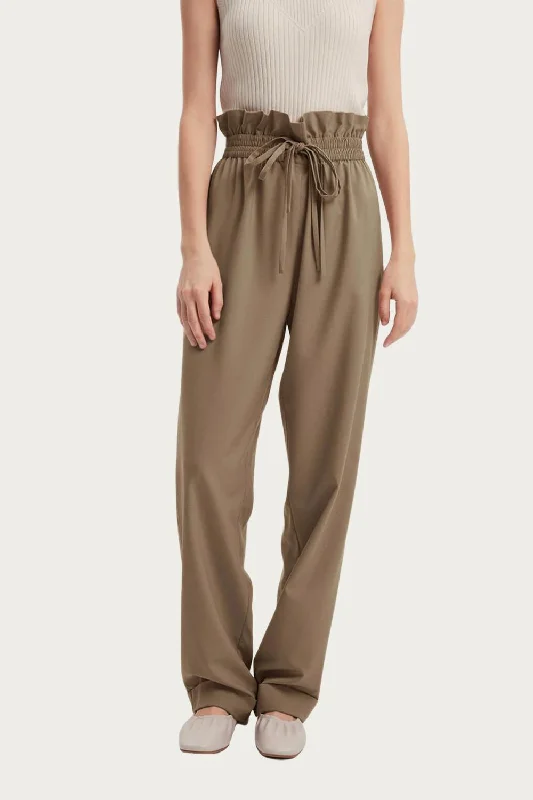 High-Rise Straight Wool-Blend Pants In Khaki