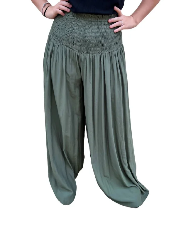 Honora Smocked Waist Palazzo Pants In Sage