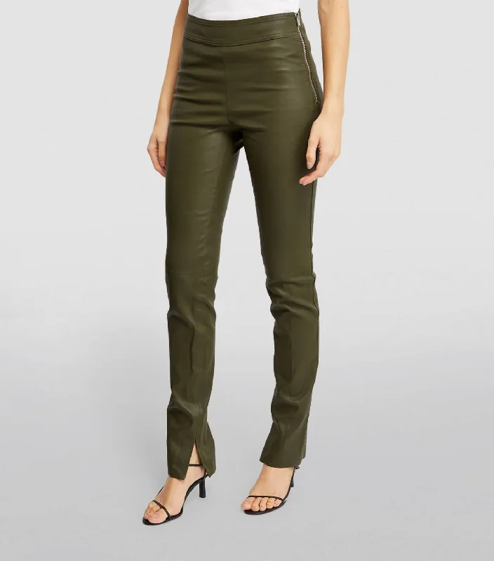 Split Leather Pant In Sage