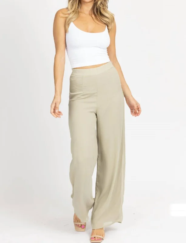 Wide Leg High Rise Pants In Sage