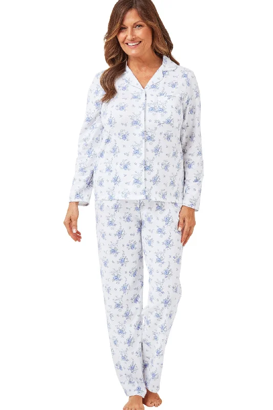 Champagne Floral Pure Cotton Jersey Revere Collar Pyjama