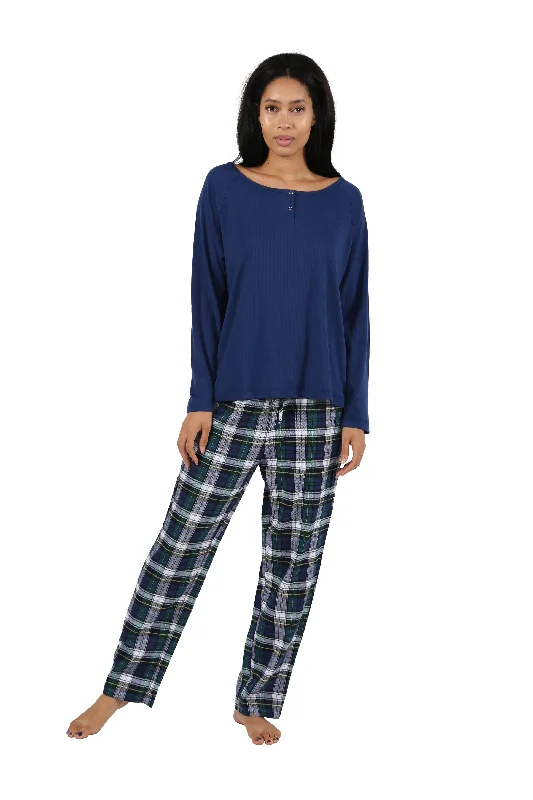 Cotton Knit Top With Flannel Pajama Set