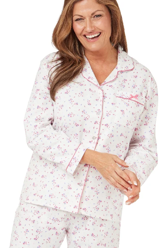 Floral Fan Print Cosy Wincyette  Revere Collar Pyjama