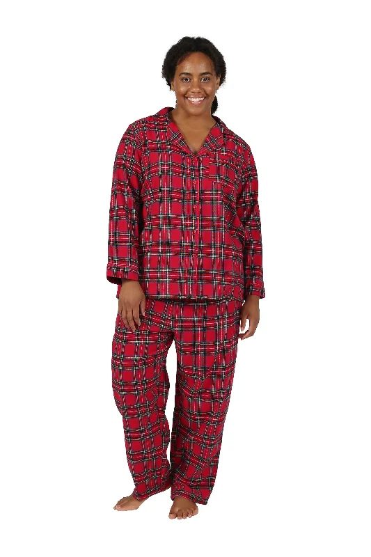 Plus Size 100% Cotton Yarn Dyed Plaid Flannel Pajama Set