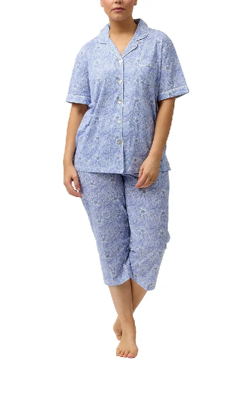 Schrank 100% Cotton Pyjama with Short Sleeve and 7/8 length Pant Indi Blue SK108I