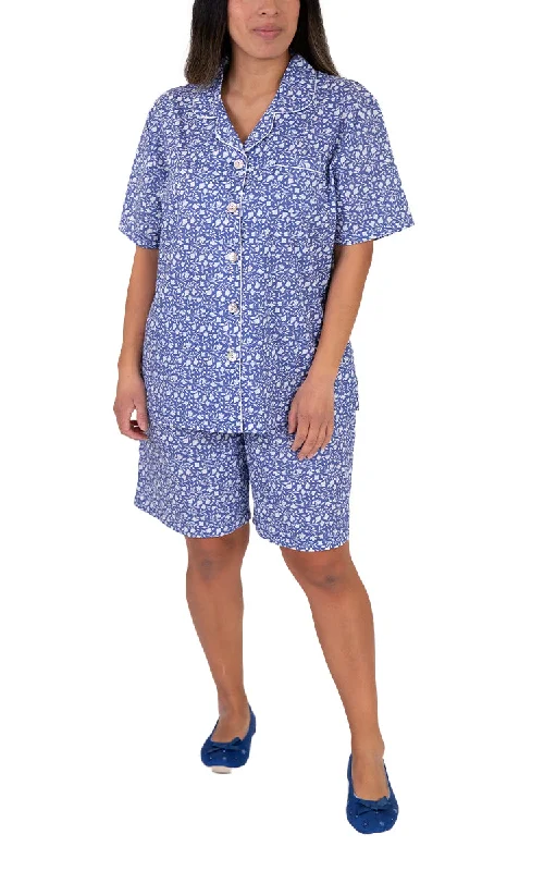 Schrank 100% Cotton Pyjama with Short Sleeve and Short Pant in Denim Blue Leaf SK506L