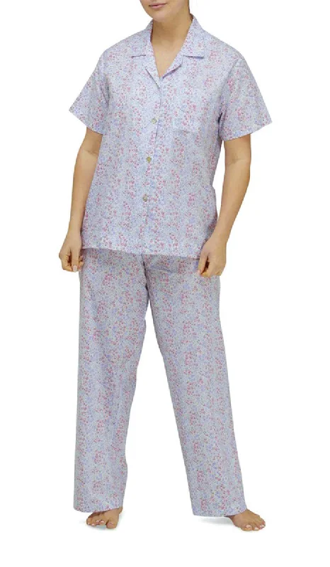 Schrank 100% Cotton Pyjama with Short Sleeve and Long Pant in Blue Floral Ava SK218