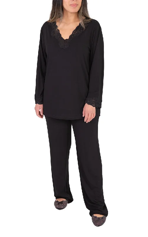 Victoria Linen 50% Bamboo 50% Cotton Pyjama with Long Sleeve in Black Lara