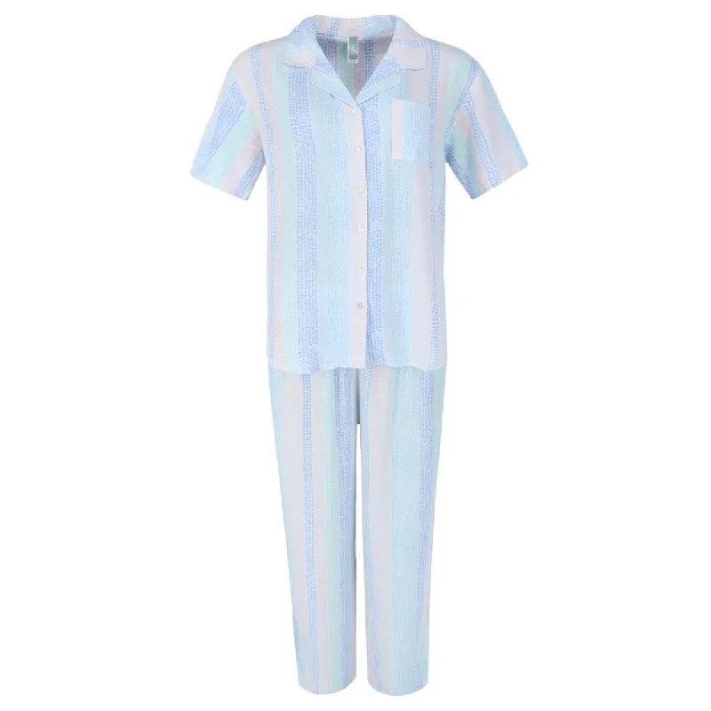 Women's Multi Stripe Notch Short Sleeve Pajama Set