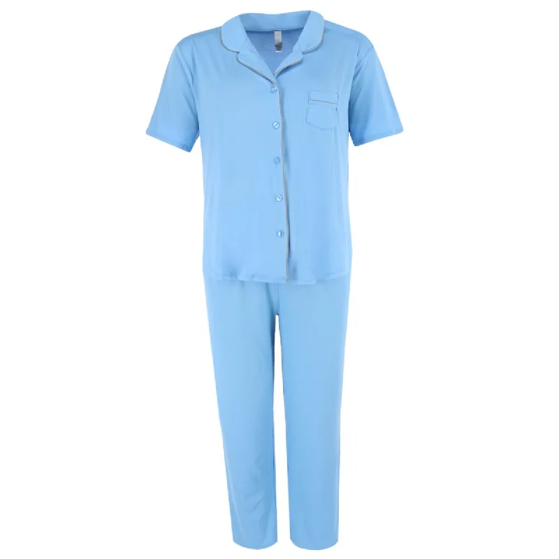 Women's Short Sleeve and Pants Notch Collar Pajama Set